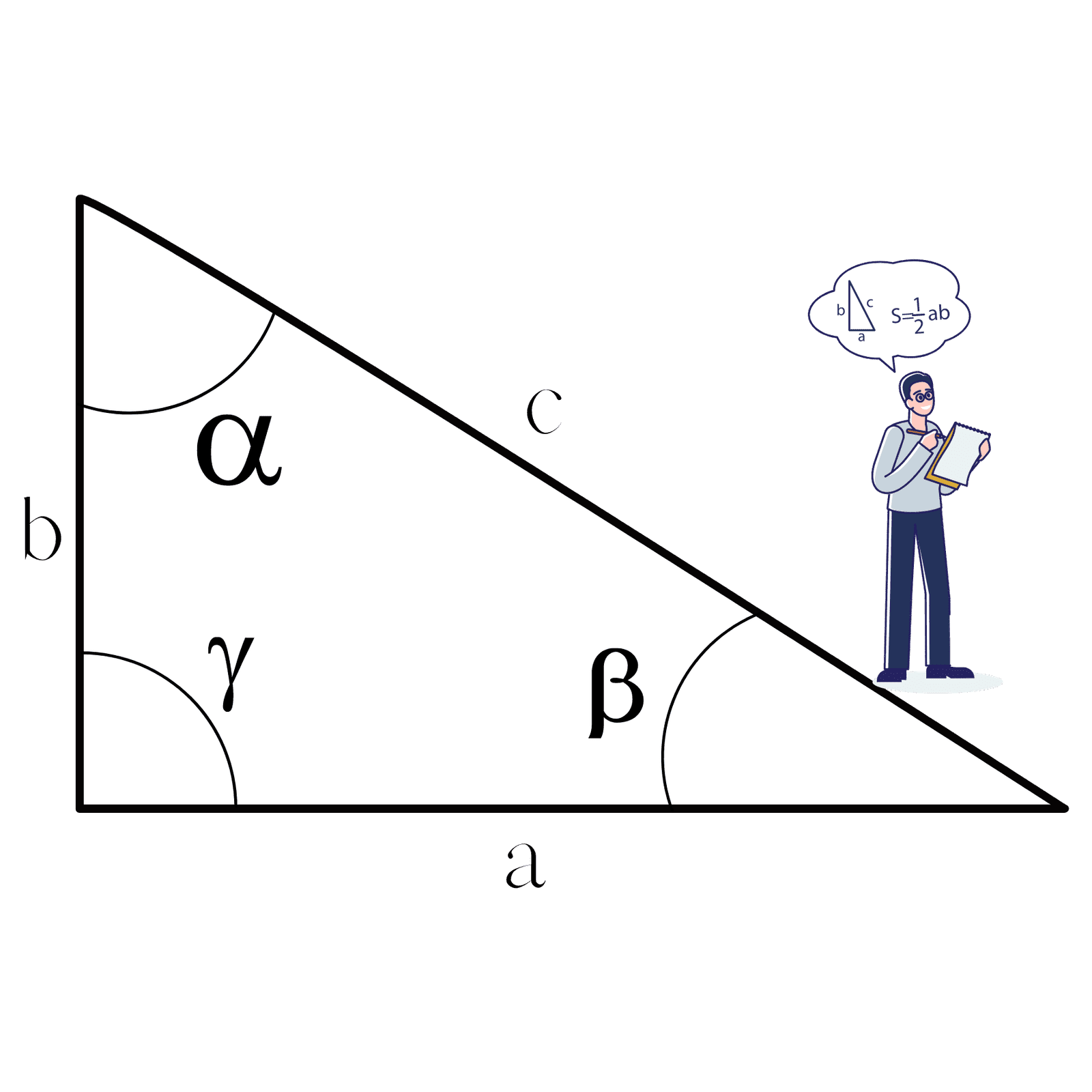 Imagen de un triangulo para aplicar el teorema de Pitágoras utilizando la calculadora trigonométrica.