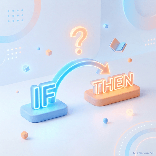 Ilustración en 3D sobre cómo aprender los condicionales en inglés, mostrando la estructura IF y THEN