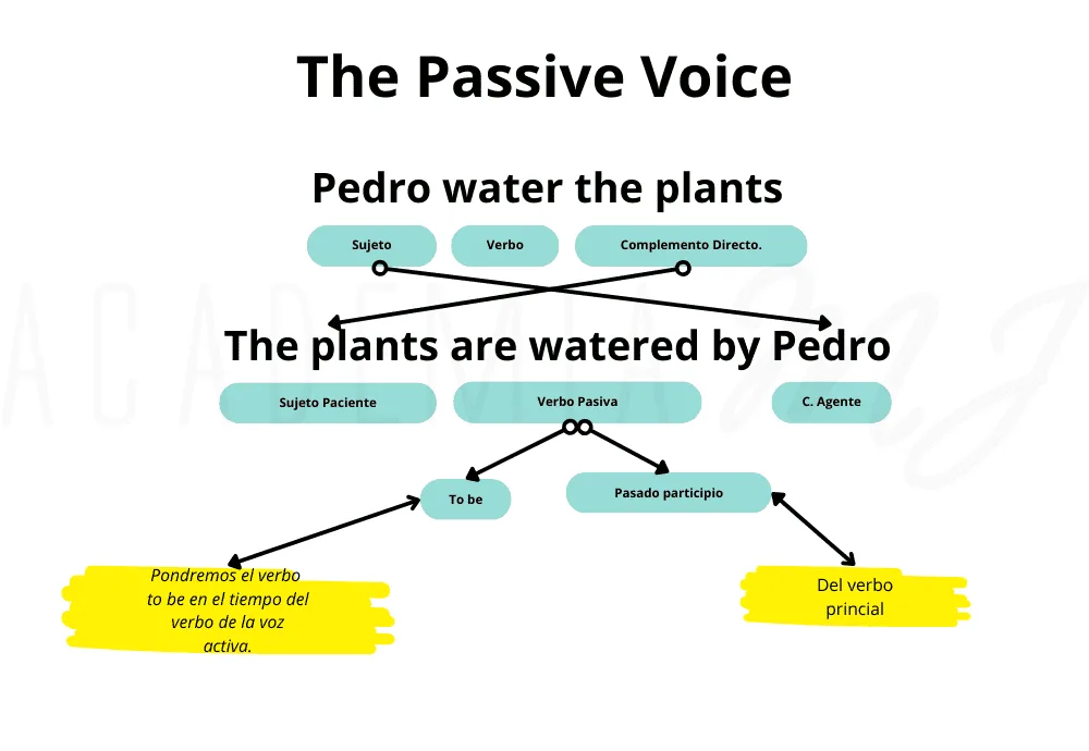 Explicación de cómo pasar de activa a pasiva en inglés