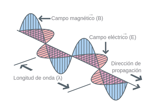 Ilustración vectorial de campos eléctrico y magnético perpendiculares – onda electromagnética – Academia MJ