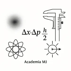 Ilustración vectorial 1:1 del principio de incertidumbre de Heisenberg con la fórmula Δx Δp ≥ ħ⁄2, haz de luz y nube de probabilidad – Academia MJ