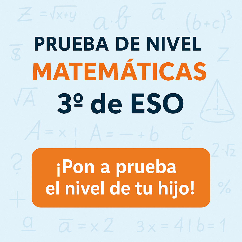Imagen promocional de prueba de nivel de matemáticas para 3º de ESO – test diagnóstico gratuito para detectar dificultades escolares en secundaria.