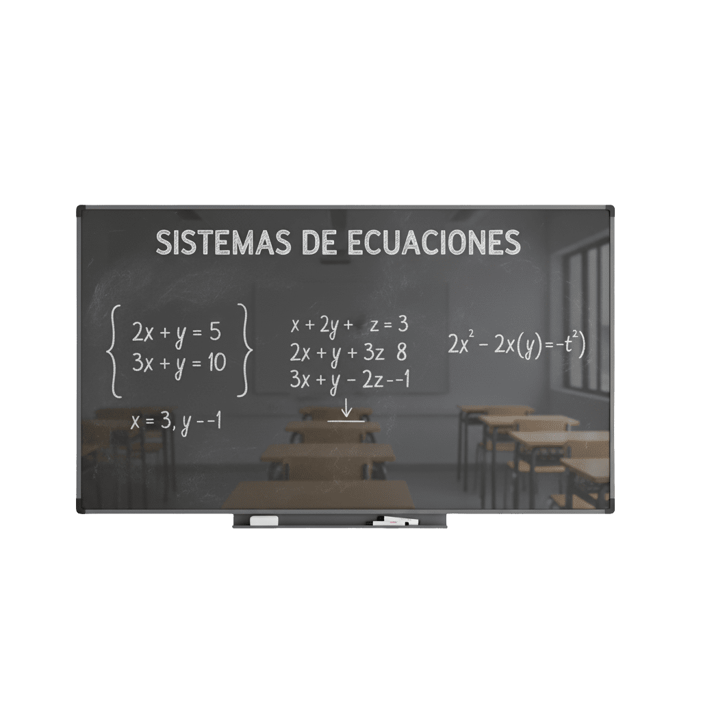 Pizarra con métodos para resolver sistemas de ecuaciones. Academia MJ